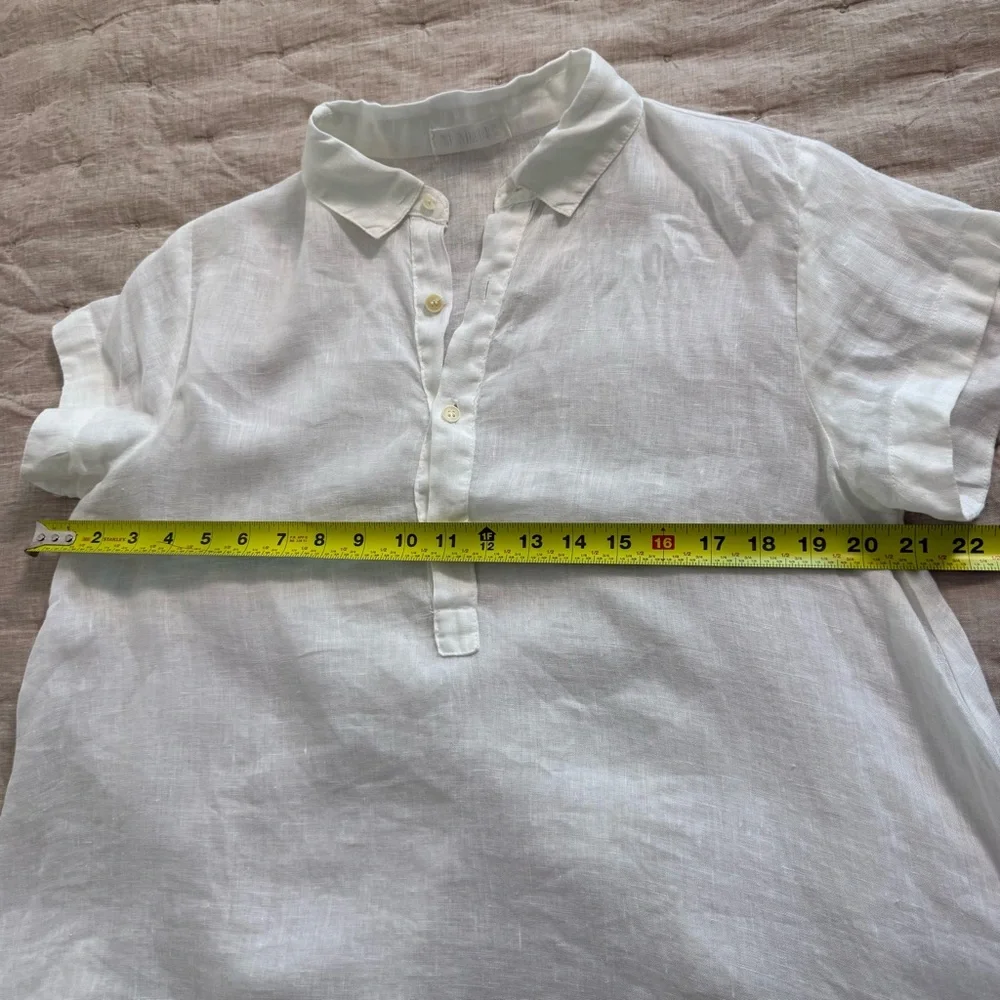 CP Shades Peek Top Blouse 100% Linen White Relaxed Button Collar Summer S - Picture 10 of 10